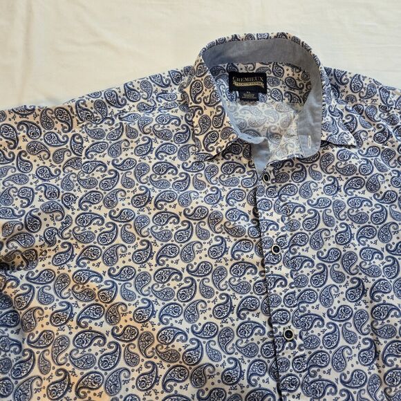 Cremieux Premium Denim Paisley Button Up Shirt White Blue Coastal Men XL - Picture 4 of 10